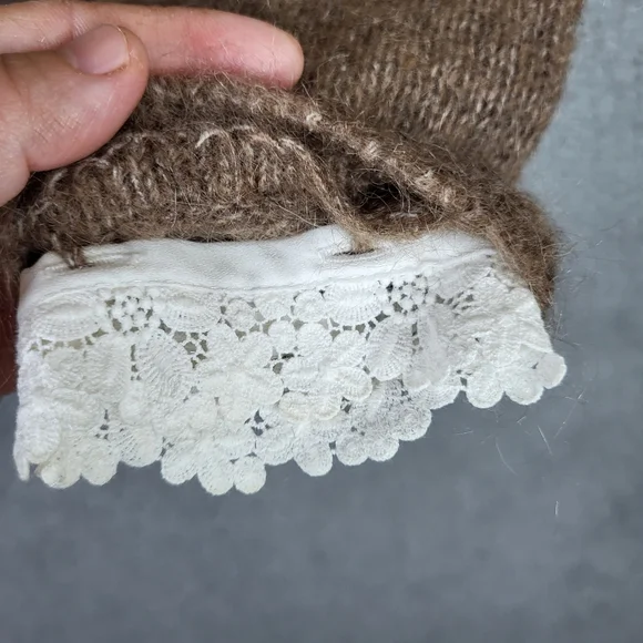 Sezane Charles Jumper Cardigan lace cuffs Sweater Brown Size S - Picture 13 of 13